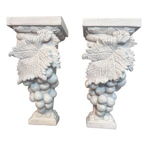 Vintage Set of 2 Drapery Sconces Plaster Corbel Curtain Rod Holders White Grapes